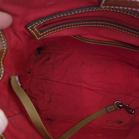 Dooney & Bourke Pebble Grain Darcy Domed Satchel Crossbody Navy Tan Leather - Picture 4 of 16